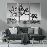 93692513-MGV-CV-36X24-Joshua Tree Wall Art Canvas Print, Framed Monochrome Desert Art Picture Print, Minimalist Nature Scene Perfect Southwestern