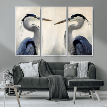 18230556-MGV-CV-36X24-Blue Heron Pair Wall Art Canvas Print, Framed Coastal Bird Theme Art Picture Print, Tranquil Wildlife Scene Perfect Coastal