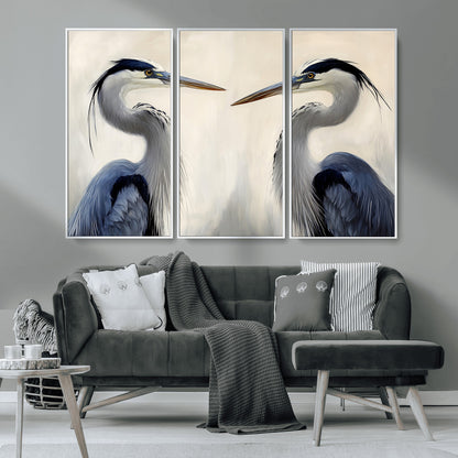 18230556-MGV-CV-36X24-Blue Heron Pair Wall Art Canvas Print, Framed Coastal Bird Theme Art Picture Print, Tranquil Wildlife Scene Perfect Coastal