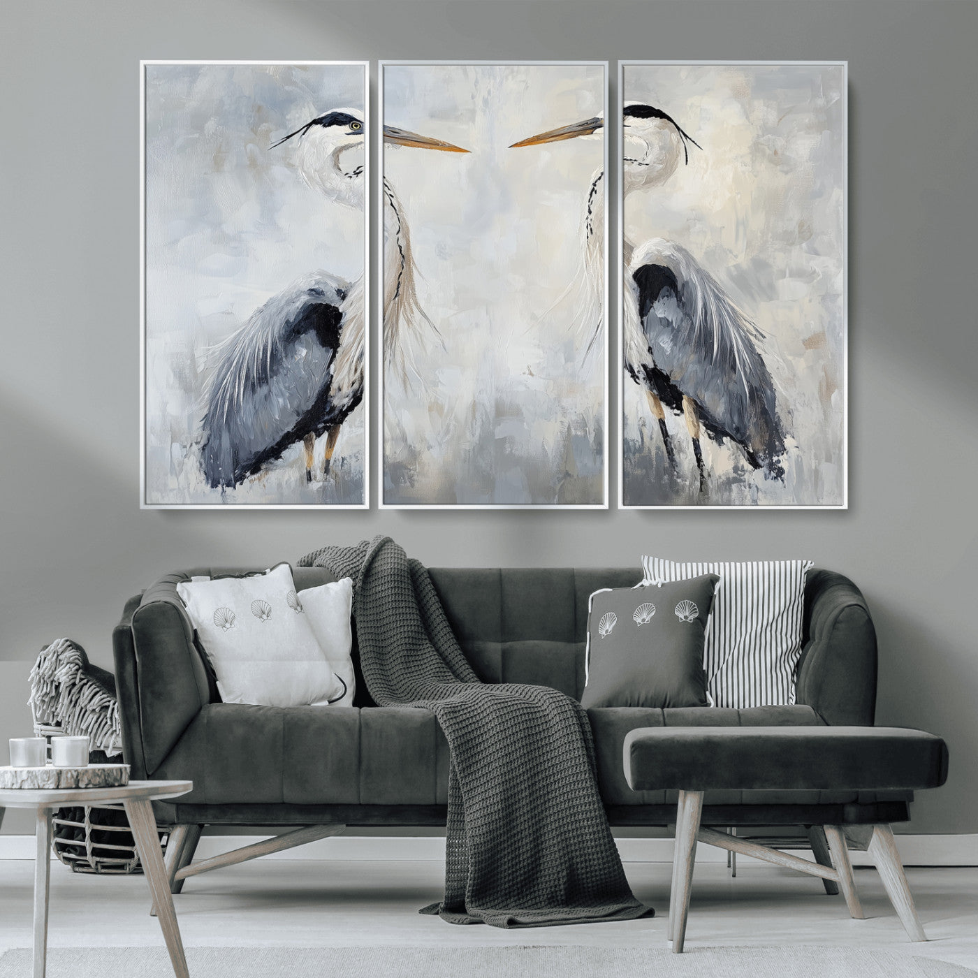 90806932-MGV-CV-36X24-Heron Wall Art Wall Art Canvas Print, Framed Bird Canvas Decor Art Picture Print, Nature Inspired Perfect Coastal Minimalist Decor