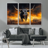 58293979-MGV-CV-36X24-Longhorn Canvas Wall Art Canvas Print, Framed Bold Bull Wall Art Art Picture Print, Western Animal Decor Perfect Western Dramatic