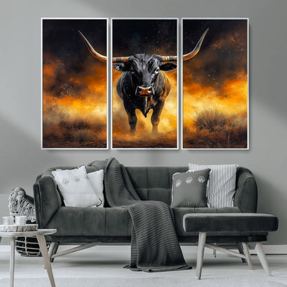 58293979-MGV-CV-36X24-Longhorn Canvas Wall Art Canvas Print, Framed Bold Bull Wall Art Art Picture Print, Western Animal Decor Perfect Western Dramatic