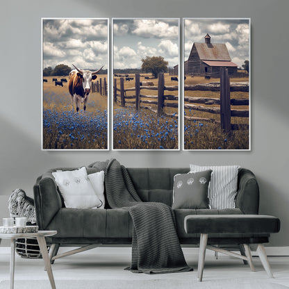 22296025-MGV-CV-36X24-Texas Longhorn Canvas Wall Art Canvas Print, Framed Rustic Barn Wall Art Art Picture Print, Farmhouse Cow Decor Perfect Rustic