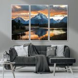 14130176-MGV-CV-36X24-Mountain Sunset Wall Art Canvas Print, Framed Alpine Wilderness Art Picture Print, Golden Hour Perfect Rustic Wilderness Decor
