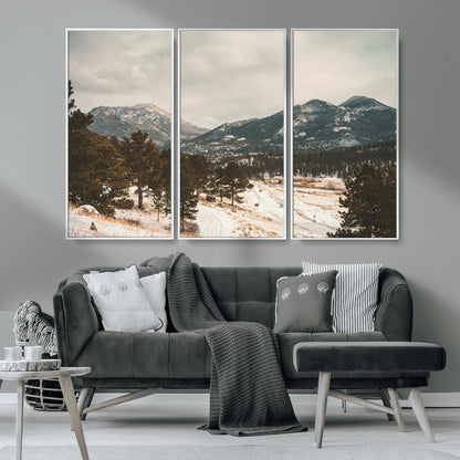 77311749-MGV-CV-36X24-Mountain Landscape Wall Art Canvas Print, Framed Snowy Peaks Art Picture Print, Alpine Aesthetic Perfect Rustic Winter Decor