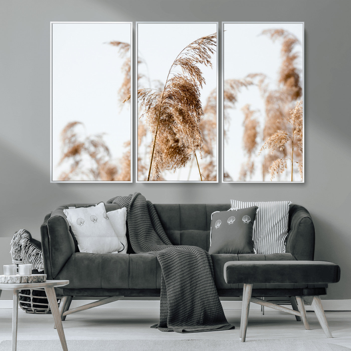 17019393-MGV-CV-36X24-Pampas Grass Wall Art Canvas Print, Framed Neutral Tones Art Picture Print, Minimalist Nature Perfect Boho Minimalist Decor