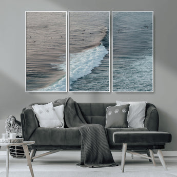 23077324-MGV-CV-36X24-Ocean Waves Wall Art Canvas Print, Framed Coastal Serenity Art Picture Print, Surf Aesthetic Perfect Modern Coastal Decor Artwork
