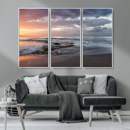 94208089-MGV-CV-36X24-Golden Hour Wall Art Canvas Print, Framed Tranquil Waves Art Picture Print, Beach Horizon Perfect Coastal Serenity Decor Artwork