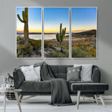 52844711-MGV-CV-36X24-Saguaro Cactus Wall Art Canvas Print, Framed Desert Sunset Art Picture Print, Southwestern Scene Perfect Southwestern Rustic Decor