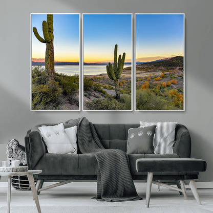52844711-MGV-CV-36X24-Saguaro Cactus Wall Art Canvas Print, Framed Desert Sunset Art Picture Print, Southwestern Scene Perfect Southwestern Rustic Decor