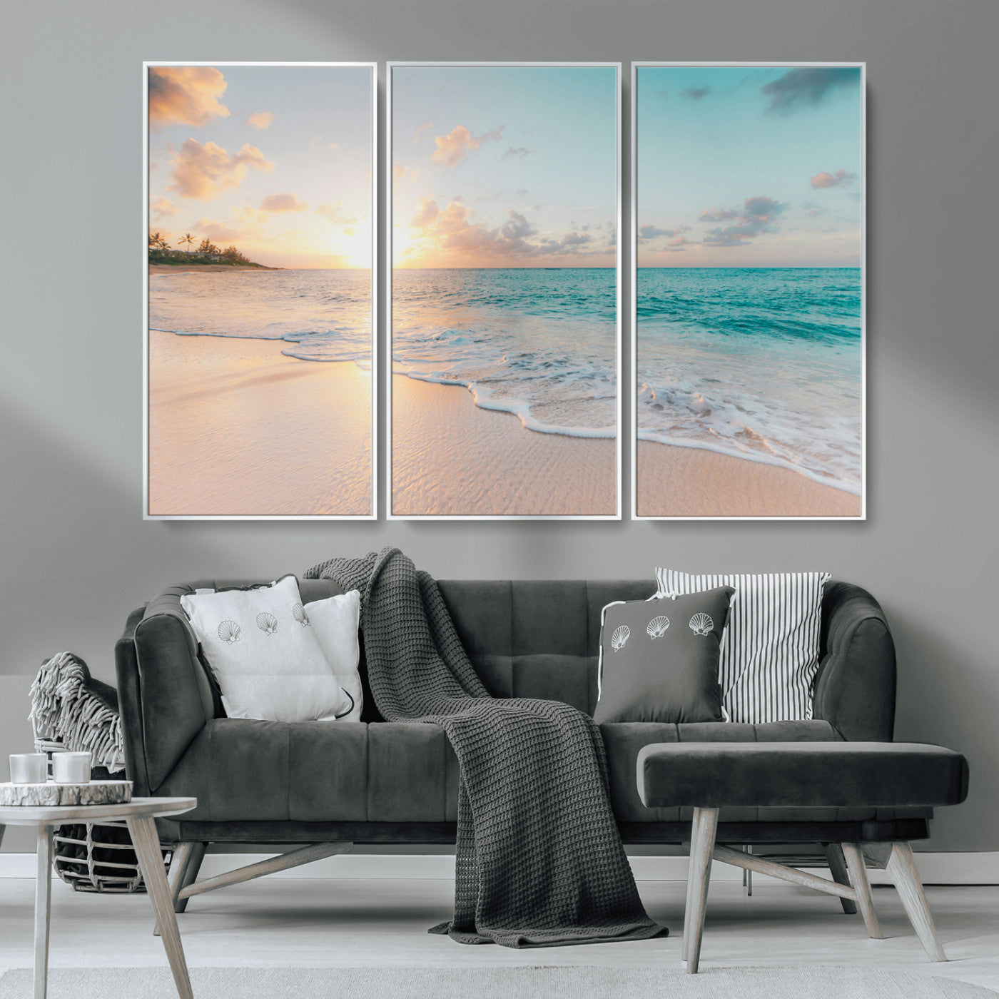 94538225-MGV-CV-36X24-Beach Sunset Wall Art Canvas Print, Framed Ocean Waves Art Picture Print, Summer Escape Perfect Coastal Serenity Decor Artwork