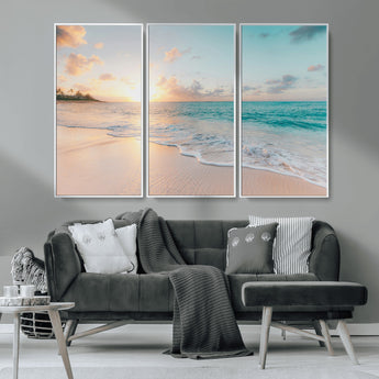 94538225-MGV-CV-36X24-Beach Sunset Wall Art Canvas Print, Framed Ocean Waves Art Picture Print, Summer Escape Perfect Coastal Serenity Decor Artwork