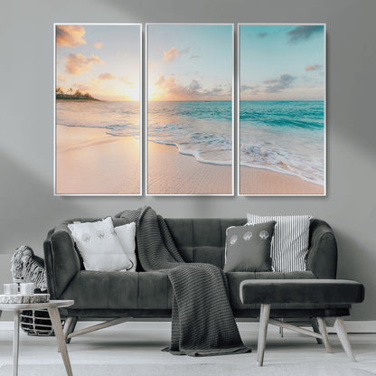 94538225-MGV-CV-36X24-Beach Sunset Wall Art Canvas Print, Framed Ocean Waves Art Picture Print, Summer Escape Perfect Coastal Serenity Decor Artwork