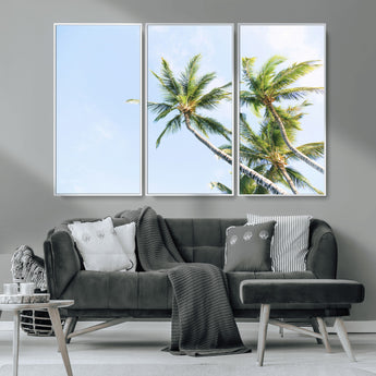 54719115-MGV-CV-36X24-Palm Trees Wall Art Canvas Print, Framed Tropical Aesthetic Art Picture Print, Coastal Serenity Perfect Tropical Minimalist Decor
