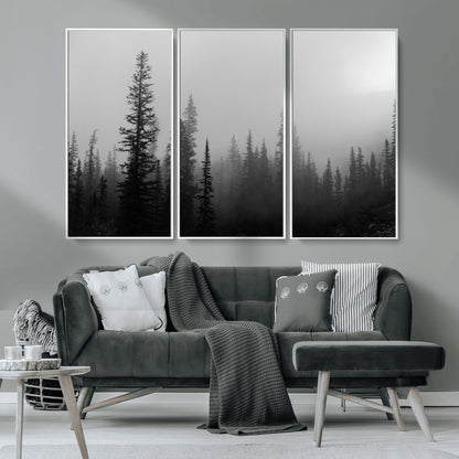 73138900-MGV-CV-36X24-Misty Pines Wall Art Canvas Print, Framed Woodland Photography Art Picture Print, Minimalist Decor Perfect Modern Rustic Decor