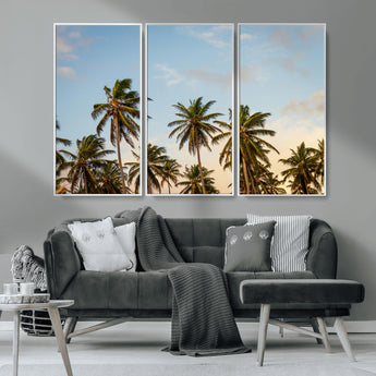 99033771-MGV-CV-36X24-Palm Trees Wall Art Canvas Print, Framed Tropical Vibes Art Picture Print, Coastal Sunset Perfect Coastal Boho Decor Artwork