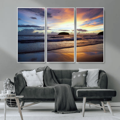 36714356-MGV-CV-36X24-Beach Sunset Wall Art Canvas Print, Framed Ocean Waves Art Picture Print, Tropical Seascape Perfect Coastal Serenity Decor Artwork