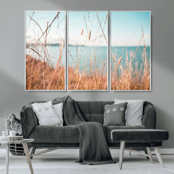 36108696-MGV-CV-36X24-Coastal Grass Wall Art – Serene Ocean View Canvas Print, Beach Nature Photography Decor for Living Room, Bedroom, Office or Modern