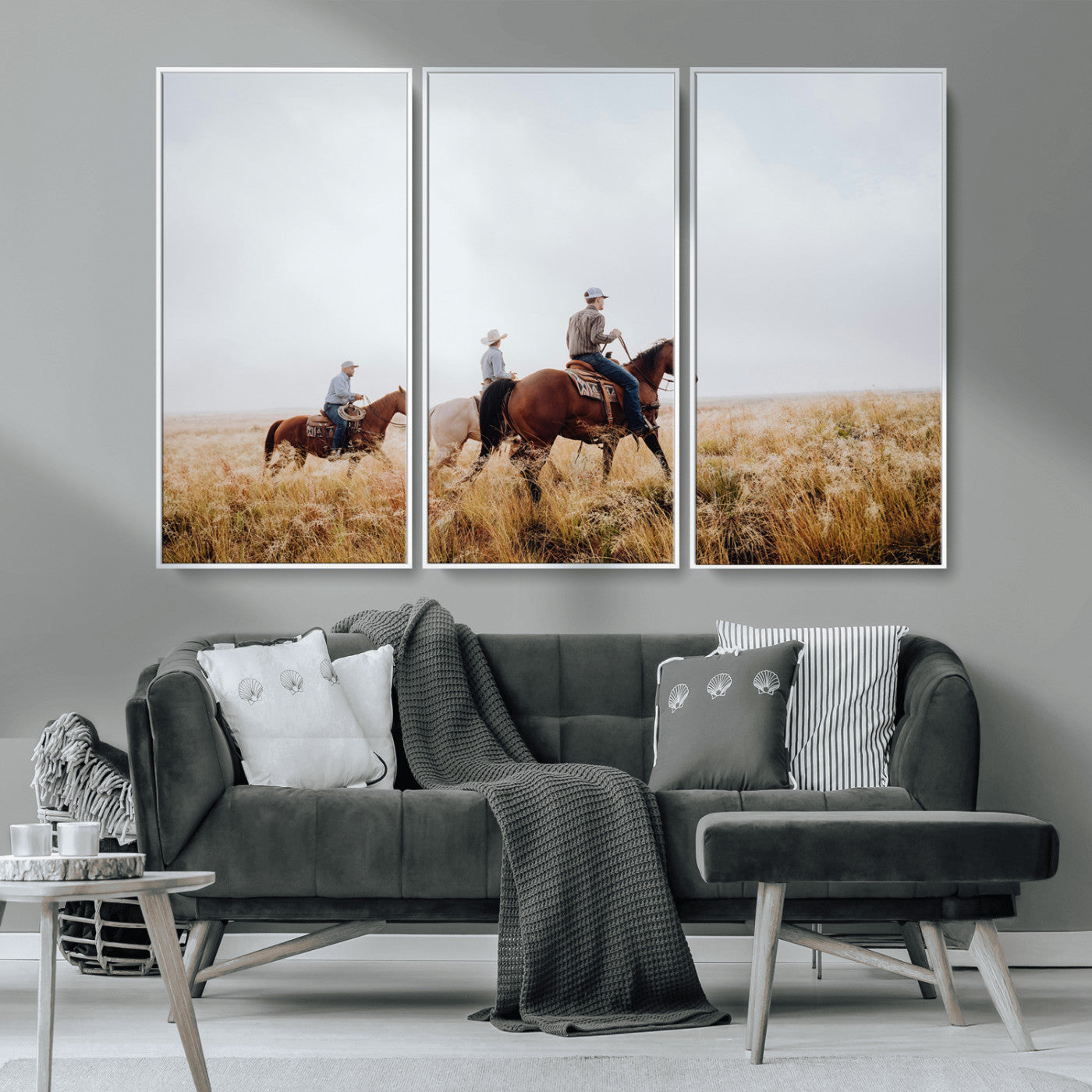 94723307-MGV-CV-36X24-Western Cowboys Wall Art Canvas Print, Framed Rustic Prairie Art Picture Print, Horseback Riding Perfect Rustic Western Decor
