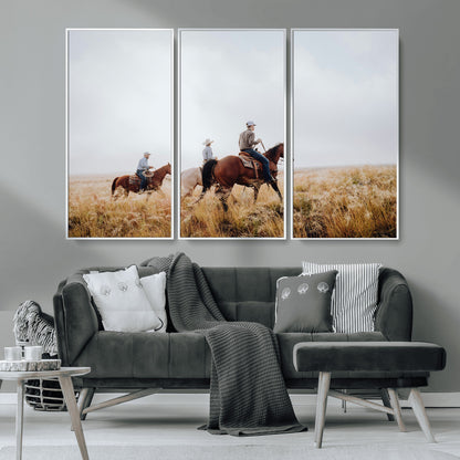 94723307-MGV-CV-36X24-Western Cowboys Wall Art Canvas Print, Framed Rustic Prairie Art Picture Print, Horseback Riding Perfect Rustic Western Decor
