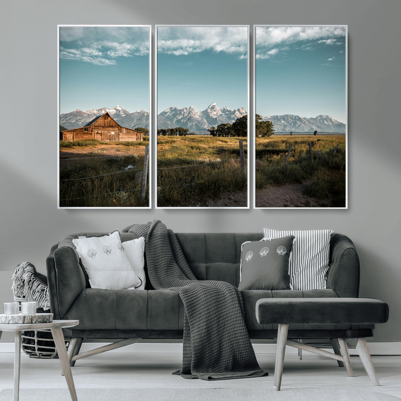 92497443-MGV-CV-36X24-Rustic Farmhouse Wall Art Canvas Print, Framed Mountain Cabin Art Picture Print, Western Landscape Perfect Rustic Farmhouse Decor