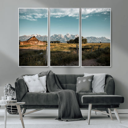 92497443-MGV-CV-36X24-Rustic Farmhouse Wall Art Canvas Print, Framed Mountain Cabin Art Picture Print, Western Landscape Perfect Rustic Farmhouse Decor