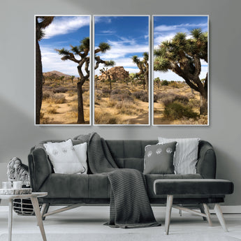25722592-MGV-CV-36X24-Joshua Tree Desert Wall Art Canvas Print, Framed Southwestern Nature Art Picture Print, Rustic Earth Tones Perfect Southwestern