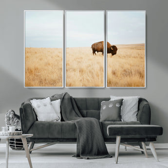 61392510-MGV-CV-36X24-Buffalo Wall Art Wall Art Canvas Print, Framed Western Wildlife Decor Art Picture Print, Rustic Farmhouse Art Perfect Rustic