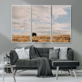 22754563-MGV-CV-36X24-Earthy Tones Wall Art Canvas Print, Framed Rustic Nature Art Picture Print, Solitary Buffalo Perfect Western Minimalist Decor