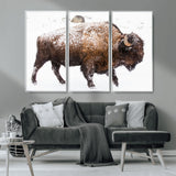 94261165-MGV-CV-36X24-Snowy Buffalo Wall Art Canvas Print, Framed Wildlife Photography Art Picture Print, Brown Tones Perfect Rustic Lodge Decor Decor