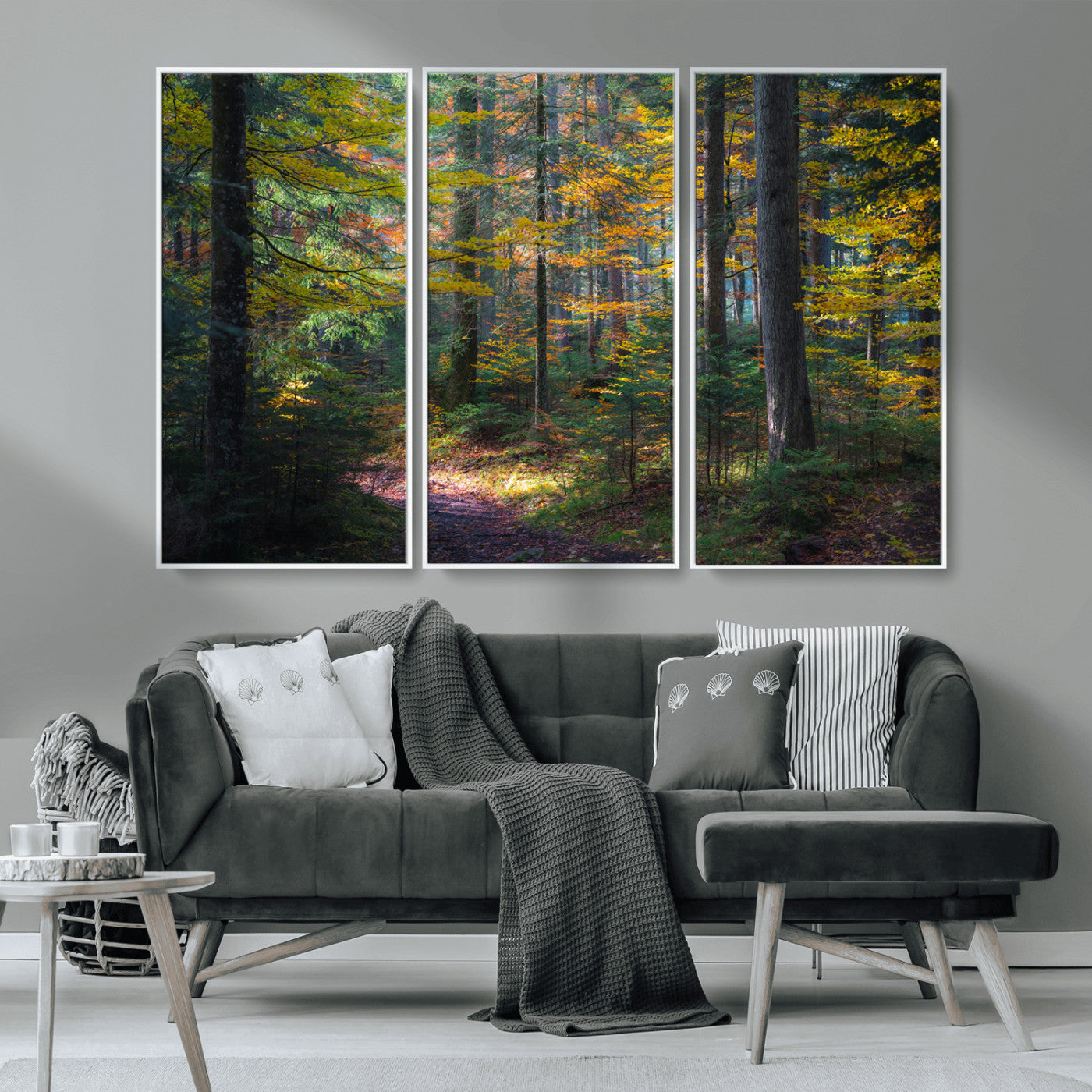 65810864-MGV-CV-36X24-Autumn Forest Wall Art Canvas Print, Framed Fall Woodland Art Picture Print, Golden Leaves Perfect Rustic Farmhouse Decor Artwork