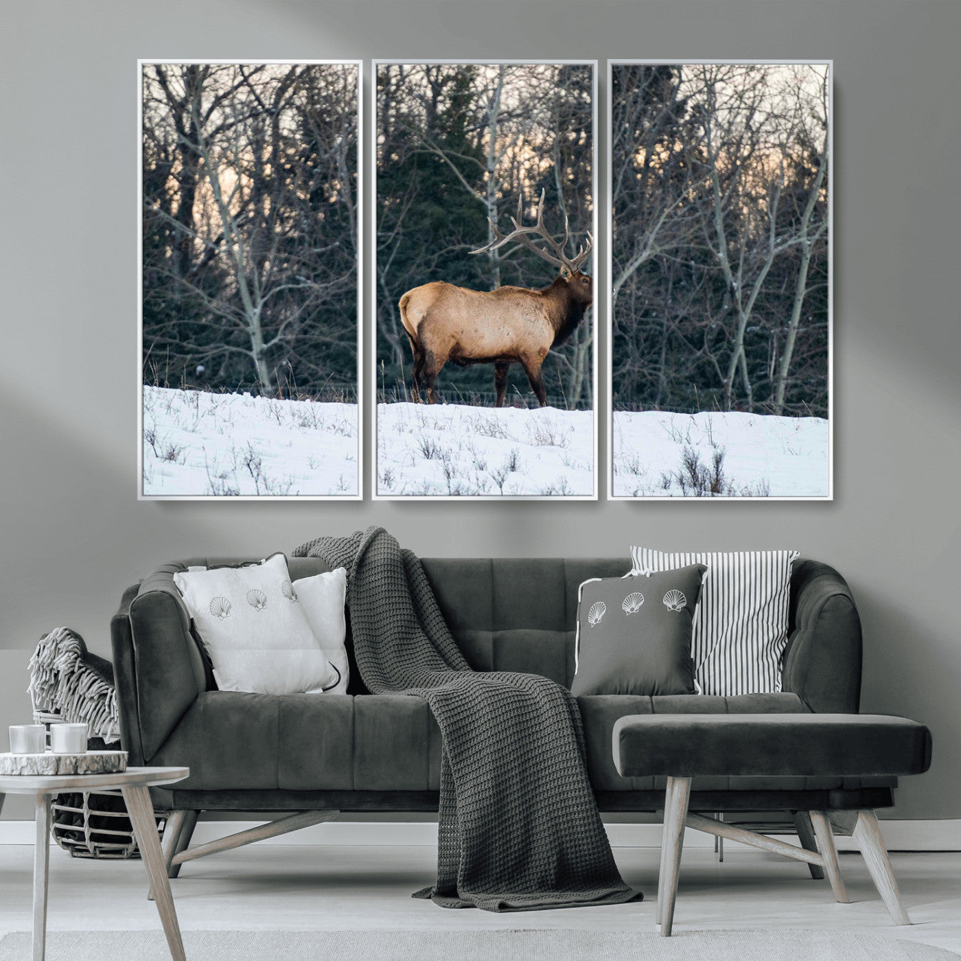 36533178-MGV-CV-36X24-Wild Elk Photography Wall Art Canvas Print, Framed Winter Wildlife Art Picture Print, Snowy Forest Perfect Rustic Lodge Decor