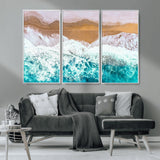 26870666-MGV-FC-48X32-3P_White-Aerial Beach Wall Art Canvas Print, Framed Ocean Waves Art Picture Print, Coastal Landscape Perfect Coastal Minimalist Decor