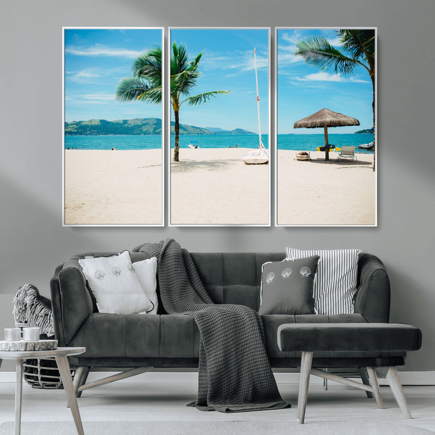 42623350-MGV-CV-36X24-Tropical Beach Wall Art Canvas Print, Framed Palm Tree Art Picture Print, Ocean View Perfect Tropical Coastal Decor Artwork