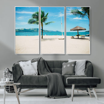 42623350-MGV-CV-36X24-Tropical Beach Wall Art Canvas Print, Framed Palm Tree Art Picture Print, Ocean View Perfect Tropical Coastal Decor Artwork