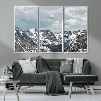 94074619-MGV-CV-36X24-Snowy Peaks Wall Art Canvas Print, Framed Alpine Wilderness Art Picture Print, Mountain Escape Perfect Winter Serenity Decor