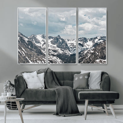 94074619-MGV-CV-36X24-Snowy Peaks Wall Art Canvas Print, Framed Alpine Wilderness Art Picture Print, Mountain Escape Perfect Winter Serenity Decor