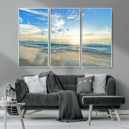 20708696-MGV-CV-36X24-Minimalist Seaside Wall Art Canvas Print, Framed Morning Glow Art Picture Print, Golden Reflections Perfect Coastal Minimalist