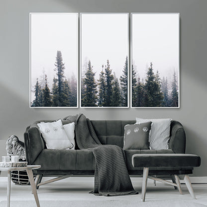 42364796-MGV-CV-36X24-Foggy Forest Wall Art Canvas Print, Framed Misty Pines Art Picture Print, Moody Woodland Perfect Scandinavian Minimalist Decor