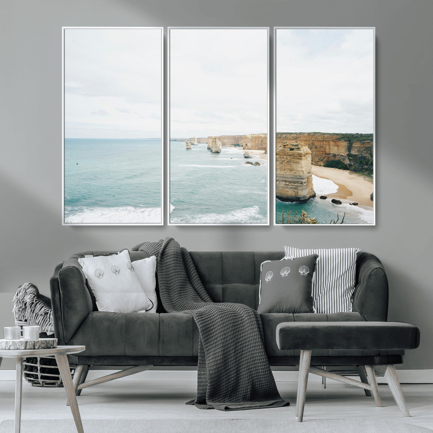 70095633-MGV-CV-36X24-Twelve Apostles Wall Art Canvas Print, Framed Coastal Cliffs Art Picture Print, Rugged Rock Formations Perfect Minimalist Coastal