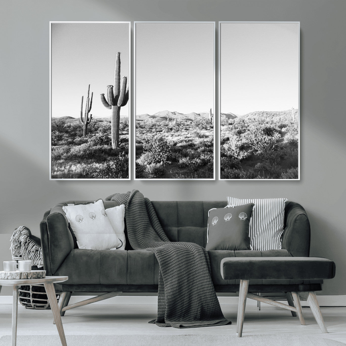 85205054-MGV-CV-36X24-Saguaro Cactus Wall Art Canvas Print, Framed Monochrome Landscape Art Picture Print, Scenic Arizona View Perfect Minimalist