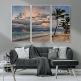 62574547-MGV-CV-36X24-Tropical Storm Wall Art Canvas Print, Framed Moody Beach Art Picture Print, Dramatic Sky Perfect Tropical Coastal Decor Artwork