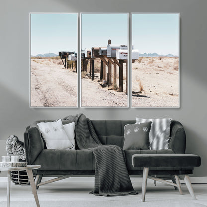 54616109-MGV-CV-36X24-Desert Mailboxes Wall Art – Rustic Rural Roadside Photography Canvas Print, American Southwest Landscape Home Decor for Living