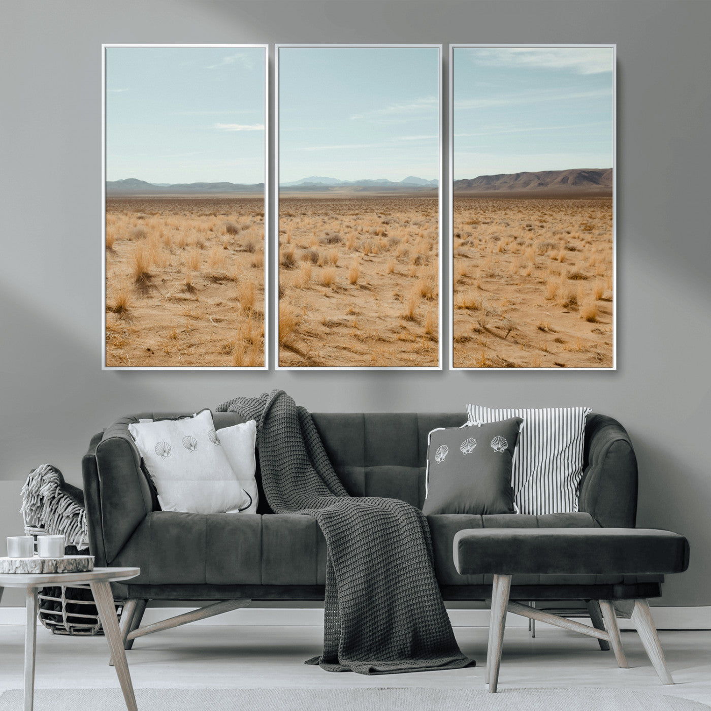 55918919-MGV-CV-36X24-Desert Landscape Wall Art – Golden Grass Plains and Mountain Horizon Canvas Print, Southwest Nature Photography Decor for Living
