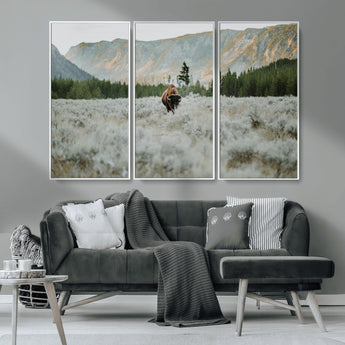 41674074-MGV-CV-36X24-Bison Wall Art – American Buffalo Wildlife Photography Canvas Print, Western Mountain Landscape Artwork Rustic Nature Decor for