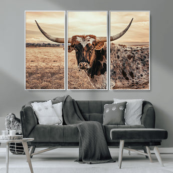 95745718-MGV-CV-36X24-Texas Longhorn Wall Art – Western Cattle Photography Canvas Print, Rustic Ranch Animal Artwork Country Farmhouse Decor for Living