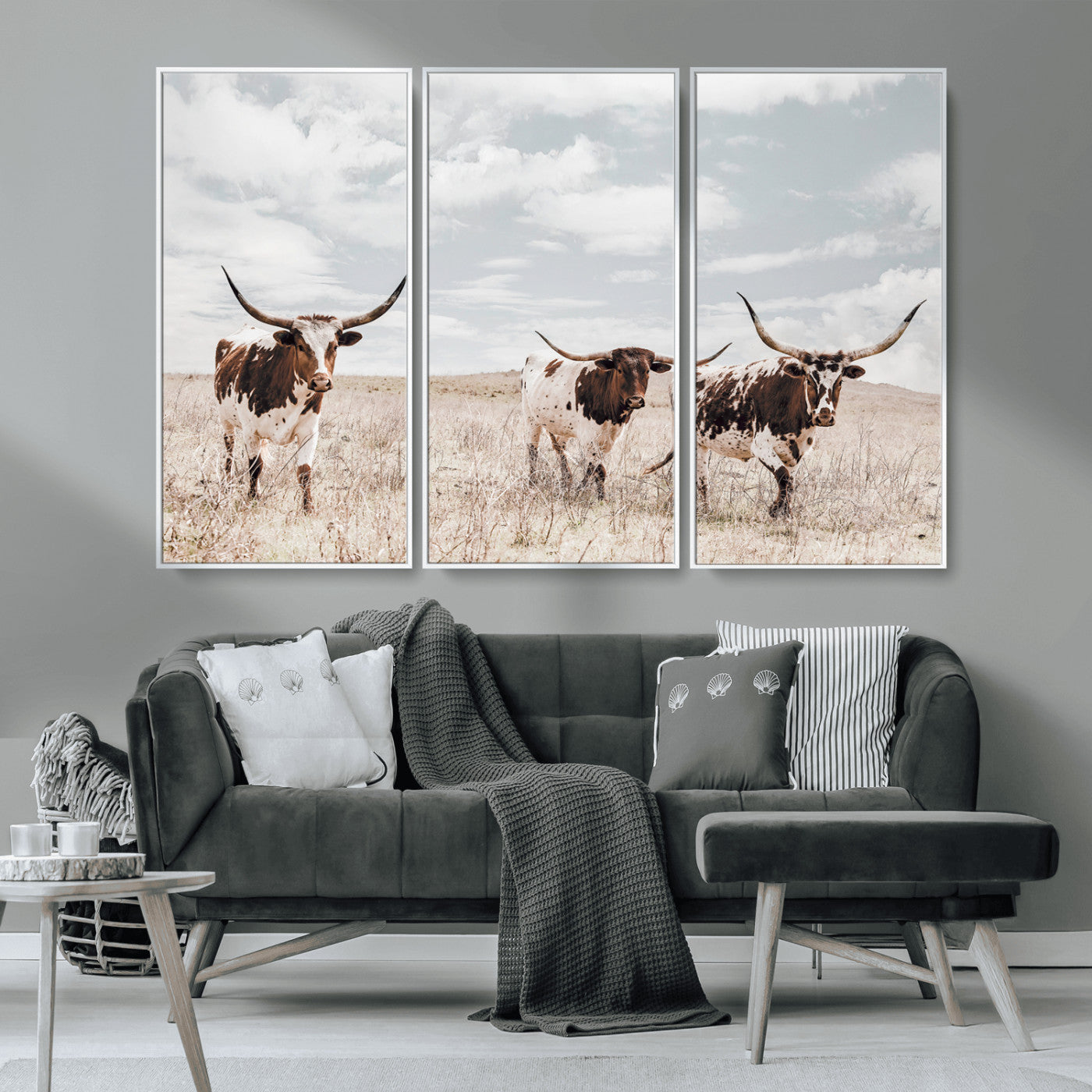 65621083-MGV-CV-36X24-Texas Longhorn Wall Art – Rustic Western Cattle Canvas Print, Southwestern Ranch Photography Decor for Living Room, Office,