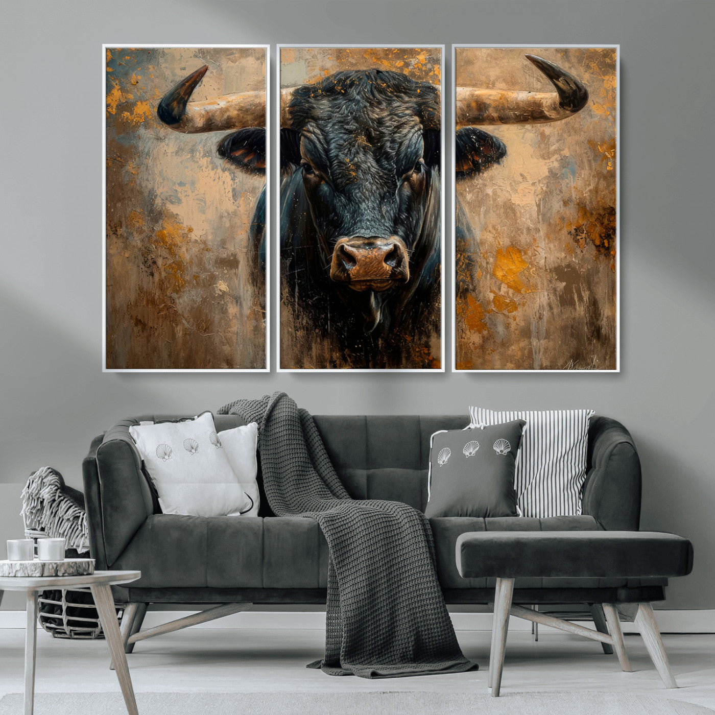 91615410-MGV-CV-36X24-Bull Wall Art – Rustic Western Longhorn Canvas Print, Powerful Abstract Animal Painting, Farmhouse Ranch Decor for Living Room,