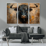 91615410-MGV-CV-36X24-Bull Wall Art – Rustic Western Longhorn Canvas Print, Powerful Abstract Animal Painting, Farmhouse Ranch Decor for Living Room,