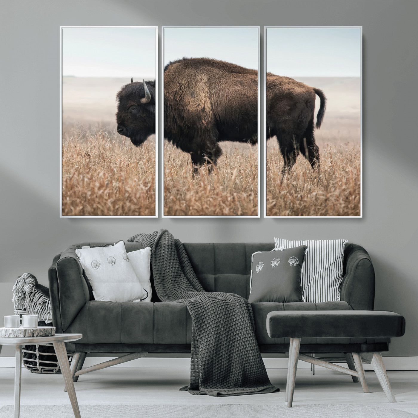 69909079-MGV-CV-36X24-Bison Wall Art – Majestic Buffalo Canvas Print in Prairie Grasslands, Rustic Western Animal Painting, Farmhouse Ranch Decor for